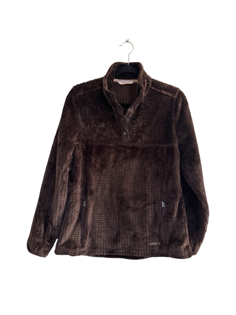 Orvis Mesa Fleece Quarter-Snap Plush Jacket Womens Brown Pullover Medium #NE251F